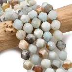 Natural Flower Amazonite Beads Strands, Star Cut Round Beads, Faceted, 7~8x7~8x7~8mm, Hole: 1mm, about 46~47pcs/strand, 14.72''~15''(37.4~38.1cm)(G-Z119-A08-02)