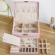 Imitation Leather Jewelry Storage Boxes, for Earrings, Rings, Necklaces, Rectangle, Pink, 17x23x9cm(PW-WG52370-02)