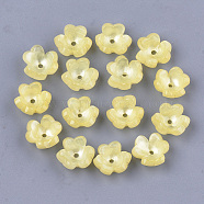 Cellulose Acetate(Resin) Bead Caps, 3-Petal, Flower, Champagne Yellow, 10.5~11x11.5~12x5mm, Hole: 1.2~1.4mm(X-KK-S161-01D)