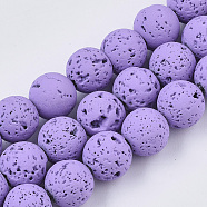 Spray Painted Natural Lava Rock Beads Strands, Round, Dark Orchid, 8~9mm, Hole: 0.7mm, about 47~48pcs/Strand, 15.75 inch(40cm)(G-N0324-C-06)