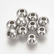 304 Stainless Steel Spacer Beads, Cadmium Free & Lead Free, Round, Stainless Steel Color, 8x6.5mm, Hole: 2.5mm(X-STAS-T021-8)