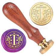 Wax Seal Stamp Set, Golden Tone Sealing Wax Stamp Solid Brass Head, with Retro Wood Handle, for Envelopes Invitations, Gift Card, Letter T, 83x22mm, Stamps: 25x14.5mm(AJEW-WH0208-1003)