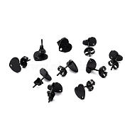 304 Stainless Steel Stud Earring Findings, with Ear Nuts, Textured Heart, Electrophoresis Black, 12x9mm, Hole: 1.4mm, Pin: 0.7mm(STAS-I183-06A-EB)