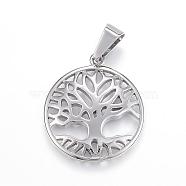 304 Stainless Steel Pendants, Flat Round and Tree of Life, Stainless Steel Color, 29x26x3mm, Hole: 5x9mm(STAS-G126-16P)