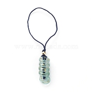 Glass Pendant Decorations, with Nylon Thread and Brass Round Beads, Donut, Golden, Pale Turquoise, 95mm, Hole: 35mm(HJEW-JM00408-02)