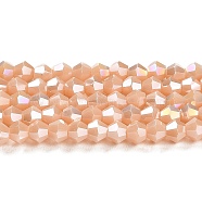 Opaque Solid Color Electroplate Glass Beads Strands, AB Color Plated, Faceted, Bicone, Misty Rose, 4x4mm, Hole: 0.8mm, about 87~98pcs/strand, 12.76~14.61 inch(32.4~37.1cm)(GLAA-F029-P4mm-A06)