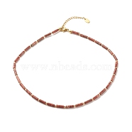 Natural Sesame Jasper/Kiwi Jasper Column Beaded Necklace with Synthetic Hematite, Gemstone Jewelry for Women, Golden, 15.94 inch(40.5cm)(NJEW-JN03840-01)