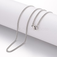 304 Stainless Steel Necklace, Curb Chains, with Lobster Clasps, Stainless Steel Color, 17.72 inch(450mm), 2.2mm(STAS-J023-03P)