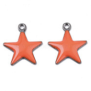 201 Stainless Steel Enamel Charms, Star, Stainless Steel Color, Coral, 14.5x12.5x2mm, Hole: 1.5mm(STAS-N088-14J)