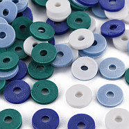 4 Colors Handmade Polymer Clay Beads, Heishi Beads, Disc/Flat Round, Teal & White & Light Steel Blue & Midnight Blue, 8x0.5~1.5mm, Hole: 2mm, about 11500pcs/1000g(CLAY-N011-032-06)