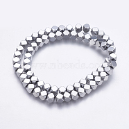 Electroplate Non-magnetic Synthetic Hematite Bead Strands, Faceted, Square, Platinum Plated, 6x6x6mm, Hole: 1mm, about 70pcs/strand, 15.8 inch(G-K237-15E)