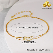 Golden 925 Sterling Silver Heart Link Bracelet, 7-1/8 inch(18cm)(CJ1255-14)