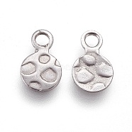 304 Stainless Steel Charms, Textured, Flat Round with Bumpy, Stainless Steel Color, 9.5x6x0.8mm, Hole: 2mm(STAS-E455-01P-6mm)