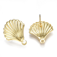 Alloy Stud Earring Findings, with Loop, Steel Pins, Shell, Light Gold, 18x15mm, Hole: 1.2mm, Pin: 0.7mm(PALLOY-S121-24)