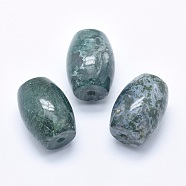 Natural Moss Agate Beads, Half Drilled(Holes on Both Sides), Barrel, 24.5~25x18mm, Hole: 2.5~3mm(G-P384-U17)