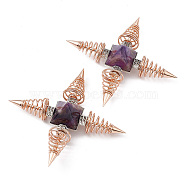 Rose Gold Brass Spritual Energy Generator, with Natural Amethyst Pyramid and Conductive Coils, for Body Healing, Reiki Balancing Chakras, Aura Cleansing, Protection, Darts, 113.5x113.5x32mm(DJEW-P003-01RG-04)