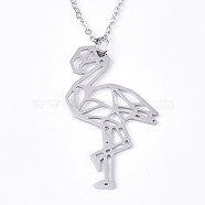 201 Stainless Steel Pendant Necklaces, with Cable Chains, Flamingo Shape, Stainless Steel Color, 17.5 inch~17.9 inch(44.5~45.5cm), 1.5mm, Flamingo: 32x22x1mm(NJEW-T009-JN024-1-45)