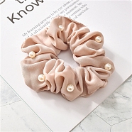 Cloth Elastic Hair Accessories, for Girls or Women, Scrunchie/Scrunchy Hair Ties, Bisque, 100mm(PW-WG53291-06)