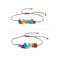 2Pcs 2 Style Natural Mixed Stone Chips Beaded Bracelets Set with Brass Beads, 7 Chakra Adjustable Bracelets for Women, Inner Diameter: 1/2~2-7/8 inch(1.3~7.2cm), 1Pc/style(BJEW-JB07985)