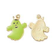 Halloween Theme Rack Plating Alloy Enamel Pendants, Ghost Charms, Light Gold, 31x23x2mm, Hole: 2mm(PALLOY-O109-47LG)