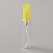 Transparent Glass Spray Bottles, Fine Mist Atomizer, with Plastic Dust Cap, Refillable Bottle, Column, Yellow, 1.4x7.9cm, Capacity: 5ml(0.17fl. oz)(MRMJ-WH0070-36B-04)