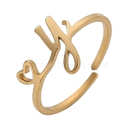 304 Stainless Steel Cuff Rings for Women, Heart with LetterA~Z, Real 18K Gold Plated, Letter Y, 10mm, inner diameter: adjustable.(RJEW-D285-01G-Y)