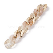 Handmade Glitter Powder Transparent Acrylic Curb Chains, with CCB Plastic Quick Link Connectors, Khaki, 29x20.5x6.5mm, about 39.37 inch(1m)/strand(AJEW-JB00866)