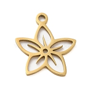 304 Stainless Steel Charms, Laser Cut, Real 18K Gold Plated, Flower, 14.5x13.5x1mm, Hole: 1mm(STAS-S123-01G-09)