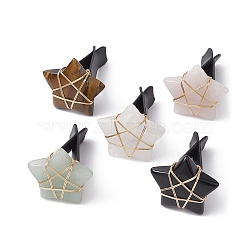 Wire Wrapped Star Natural Gemstone Car Air Vent Clips, Automotive Interior Trim, with Magnetic Ferromanganese Iron & Plastic Clip, 40mm(JEWB-BR00138)