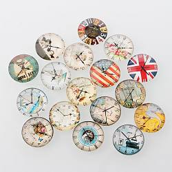 Clock Printed Glass Cabochons, Half Round/Dome, Mixed Color, 25x7mm(GGLA-A002-25mm-YY)