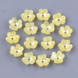 Cellulose Acetate(Resin) Bead Caps, 3-Petal, Flower, Champagne Yellow, 10.5~11x11.5~12x5mm, Hole: 1.2~1.4mm(X-KK-S161-01D)