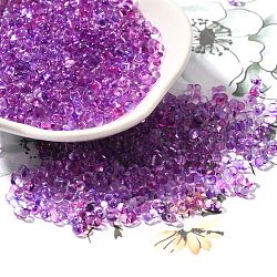 Transparent Baking Paint Glass Seed Beads, Two Tone, Peanut, Magenta, 4.5x3.5x2.5mm, Hole: 0.9mm, about 9000pcs/pound(SEED-A033-06A-17)