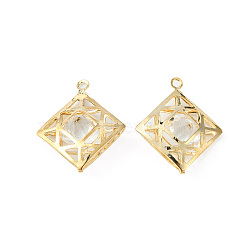 Crystal Glass Rhinestone Pendants, with Iron Finding, Hollow Rhombus Charms, Golden, 24.5x21x8mm, Hole: 1.6mm(IFIN-E020-21G)