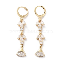 Fan Rack Plating Golden Brass Dangle Leverback Earrings, with Cubic Zirconia for Women, Clear, 49x8.5mm(EJEW-A030-04G-02)