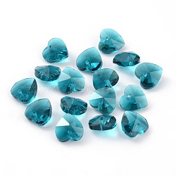 Romantic Valentines Ideas Glass Charms, Faceted Heart Charm, Medium Turquoise, 14x14x8mm, Hole: 1mm(X-G030V14mm-14)