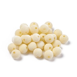 Flocky Acrylic Beads, Round, Light Yellow, 10mm, Hole: 2mm(OACR-L011-C-19)