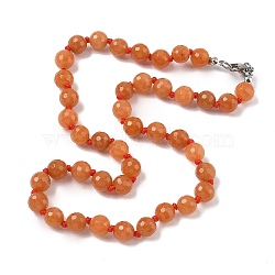 8mm Faceted Round Natural Red Aventurine Beaded Necklaces, with Stainless Steel Lobster Claw Clasps, 17.52 inch(44.5cm)(NJEW-F327-01A-04)