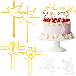 Acrylic Mirror Cake Toppers, Cake Insert Cards, for Cake Decoration, Cross with Bird, Mixed Color, 75~150x88~105x1mm(FIND-CN0001-45)