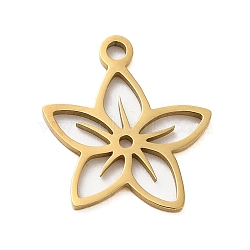 304 Stainless Steel Charms, Laser Cut, Real 18K Gold Plated, Flower, 14.5x13.5x1mm, Hole: 1mm(STAS-S123-01G-09)