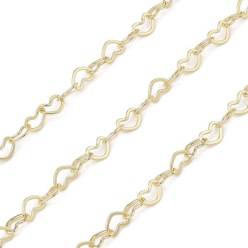 Rack Plating Heart Brass Link Chains, Unwelded, with Spool, Long-Lasting Plated, Cadmium Free & Lead Free, Real 18K Gold Plated, 3.5x5x0.5mm