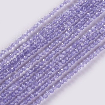 Glass Beads Strands, Faceted, Round, Medium Slate Blue, 2x2mm, Hole: 0.4mm, about 193~197pcs/strand, 14.17 inch~15.51 inch(36~39.4cm)