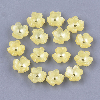 Cellulose Acetate(Resin) Bead Caps, 3-Petal, Flower, Champagne Yellow, 10.5~11x11.5~12x5mm, Hole: 1.2~1.4mm