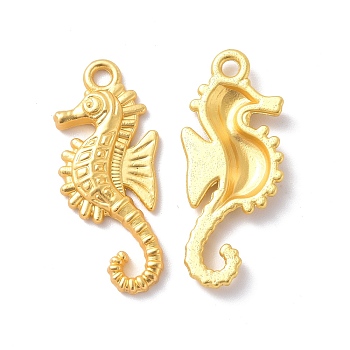 Rack Plating Alloy Pendants, Cadmium Free & Lead Free & Nickle Free, Sea Horse Charm, Matte Gold Color, 29x12x2.5mm, Hole: 2mm