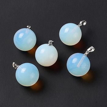 Opalite Pendants, with Platinum Tone Brass Findings, Round Charm, 22x18mm, Hole: 3x6mm