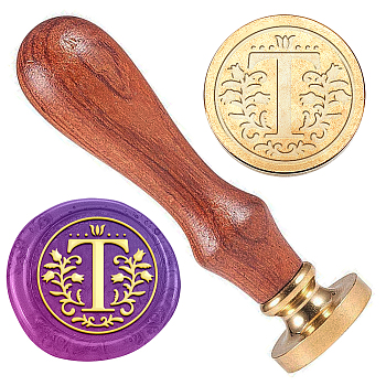 Wax Seal Stamp Set, Golden Tone Sealing Wax Stamp Solid Brass Head, with Retro Wood Handle, for Envelopes Invitations, Gift Card, Letter T, 83x22mm, Stamps: 25x14.5mm