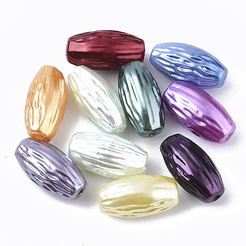 ABS Plastic Imitation Pearl Beads, Rice with Wrinkle, Mixed Color, 15x7.5mm, Hole: 1.2mm, about 1090psc/500g