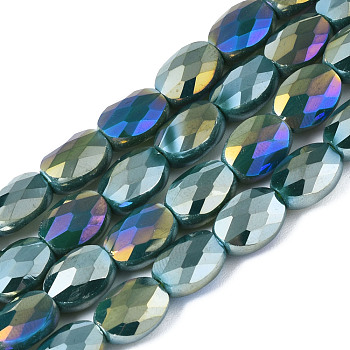 Electroplate Glass Beads Strands, AB Color Plated, Oval, Faceted, Dark Slate Blue, 8x6.5x4mm, Hole: 1.2mm, about 72pcs/strand, 23.62 inch(60cm)