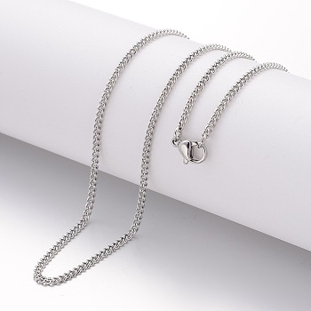 304 Stainless Steel Necklace, Curb Chains, with Lobster Clasps, Stainless Steel Color, 17.72 inch(450mm), 2.2mm