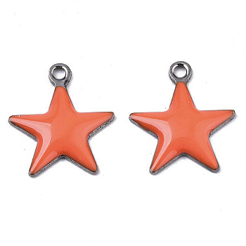 201 Stainless Steel Enamel Charms, Star, Stainless Steel Color, Coral, 14.5x12.5x2mm, Hole: 1.5mm