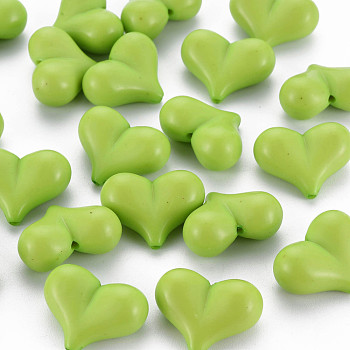 Opaque Acrylic Beads, Heart, Yellow Green, 17x22x10mm, Hole: 1.4mm, about 255pcs/500g
